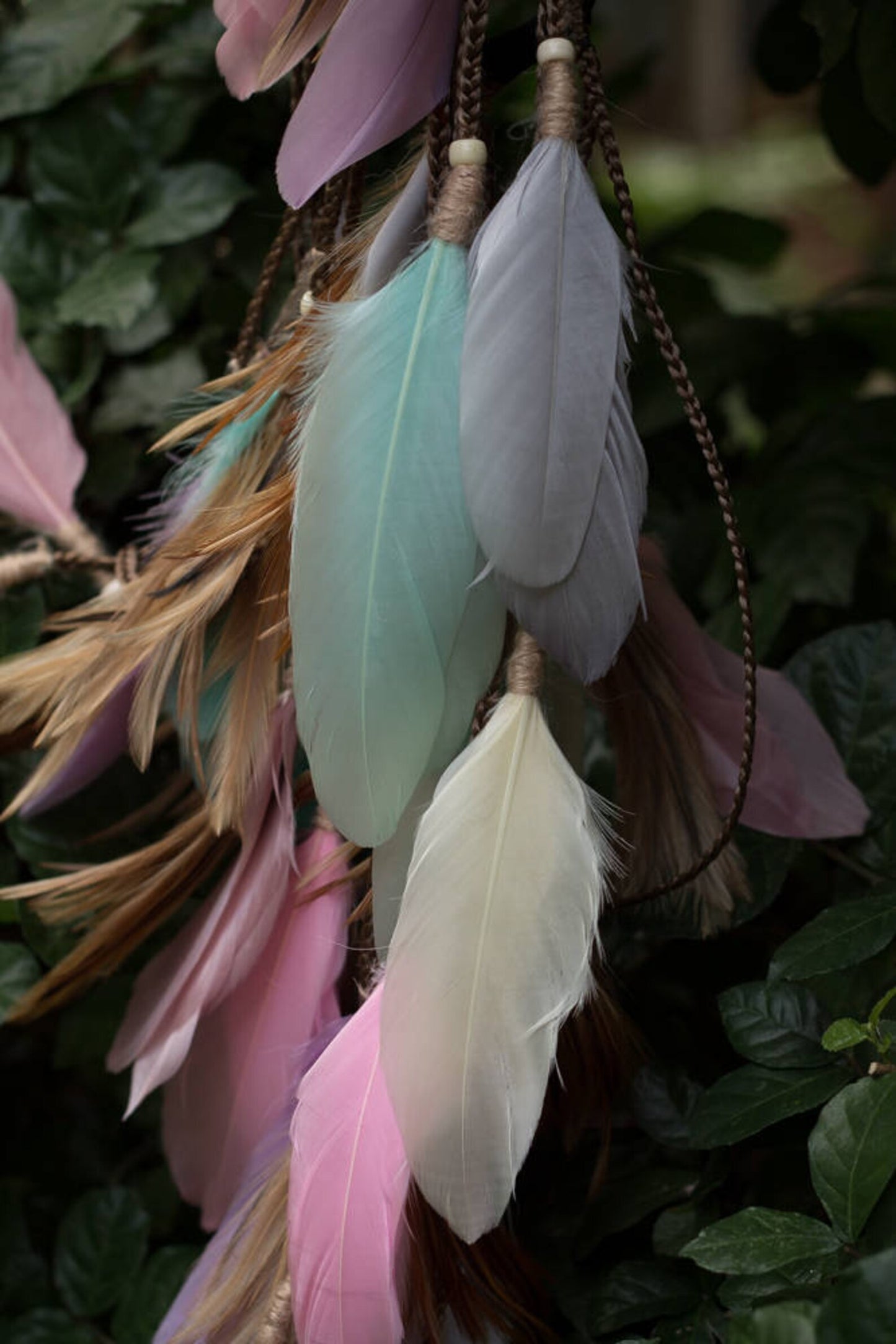 Pastel colours headpiece with feathers