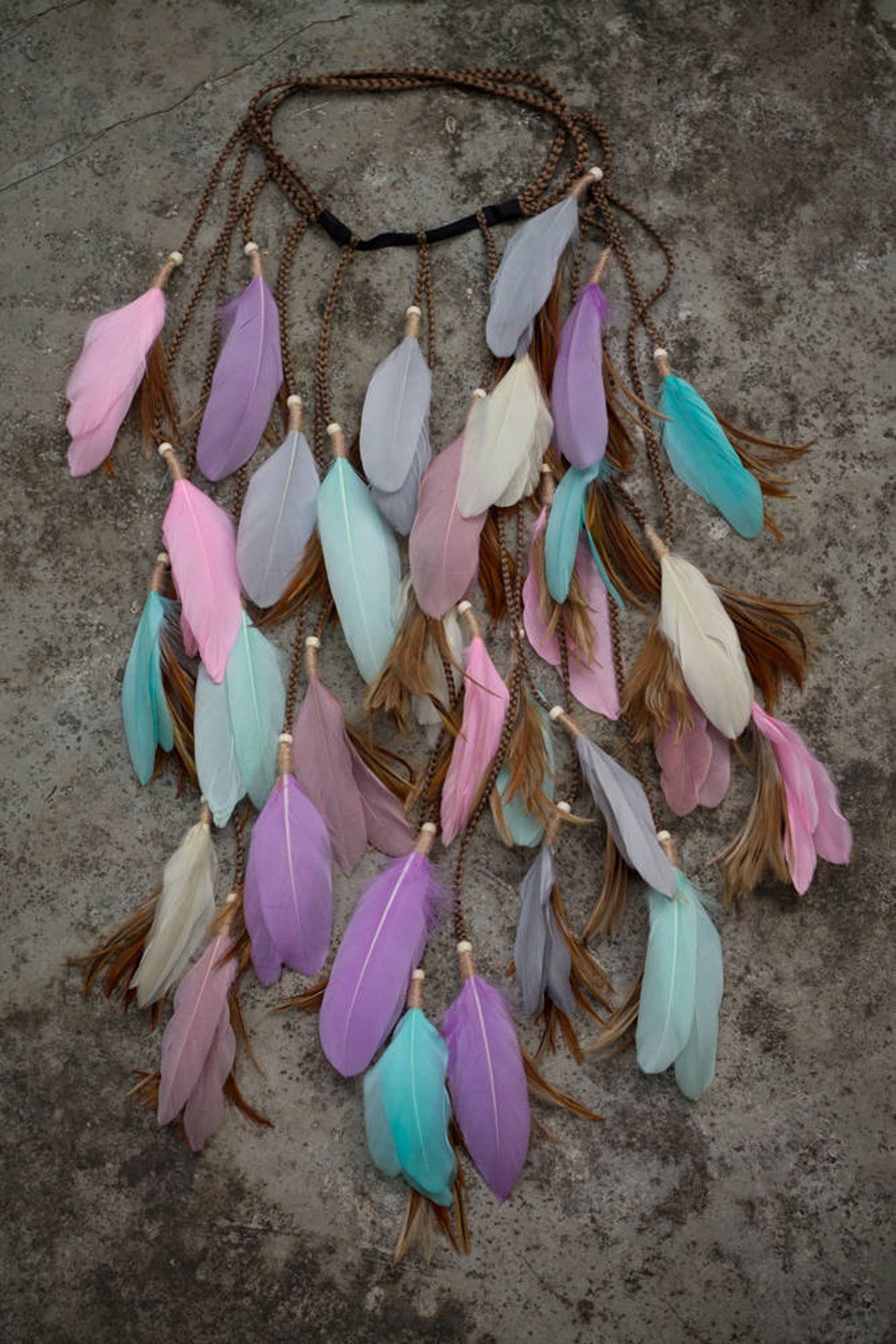 Pastel colours headpiece with feathers