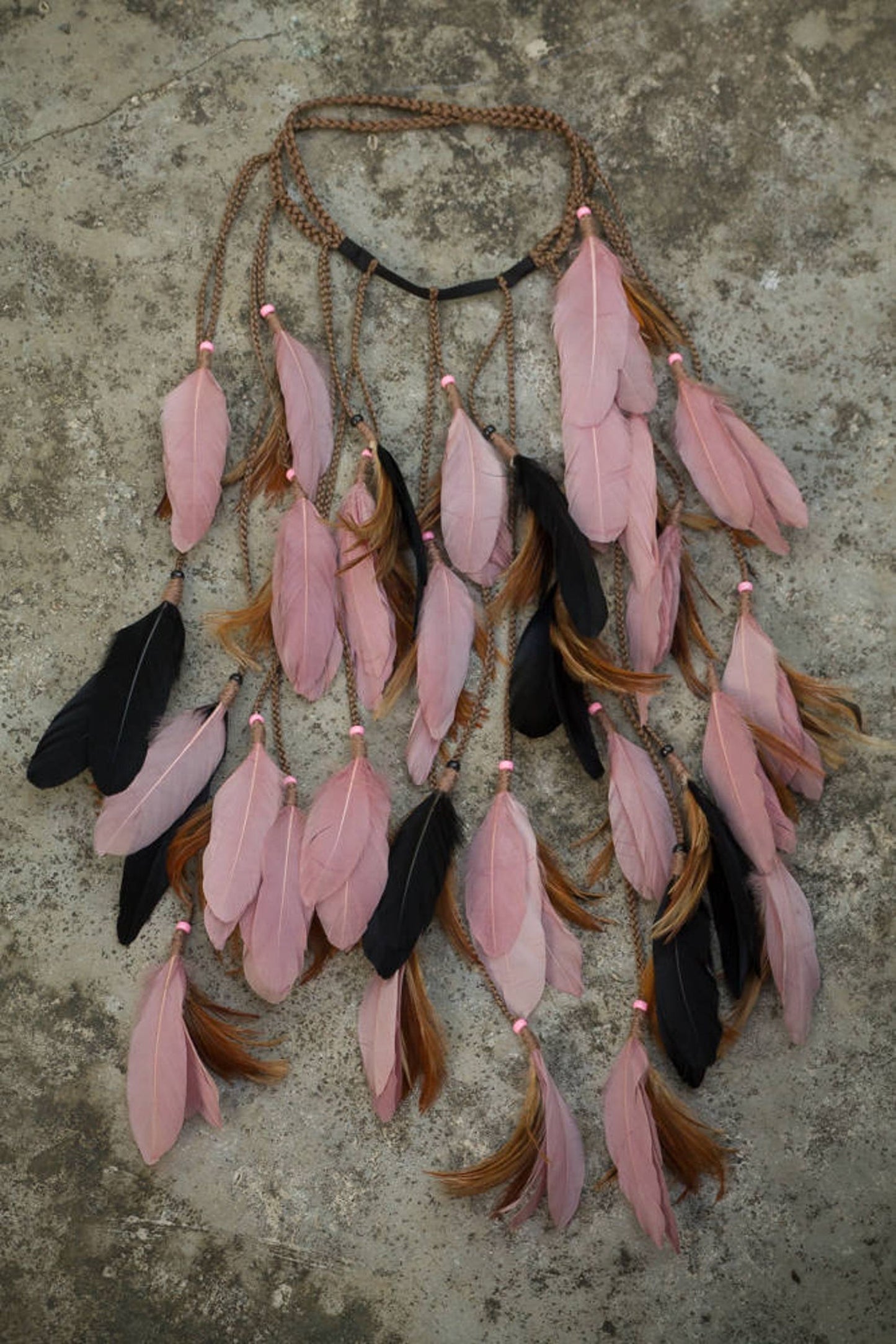 Pink and Black headpiece with feathers