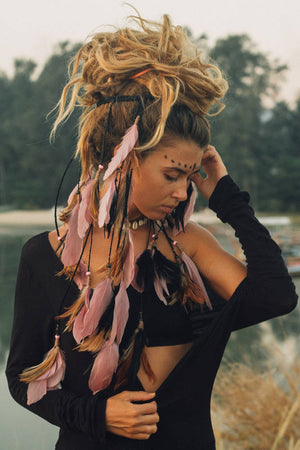 Pink and Black headpiece with feathers