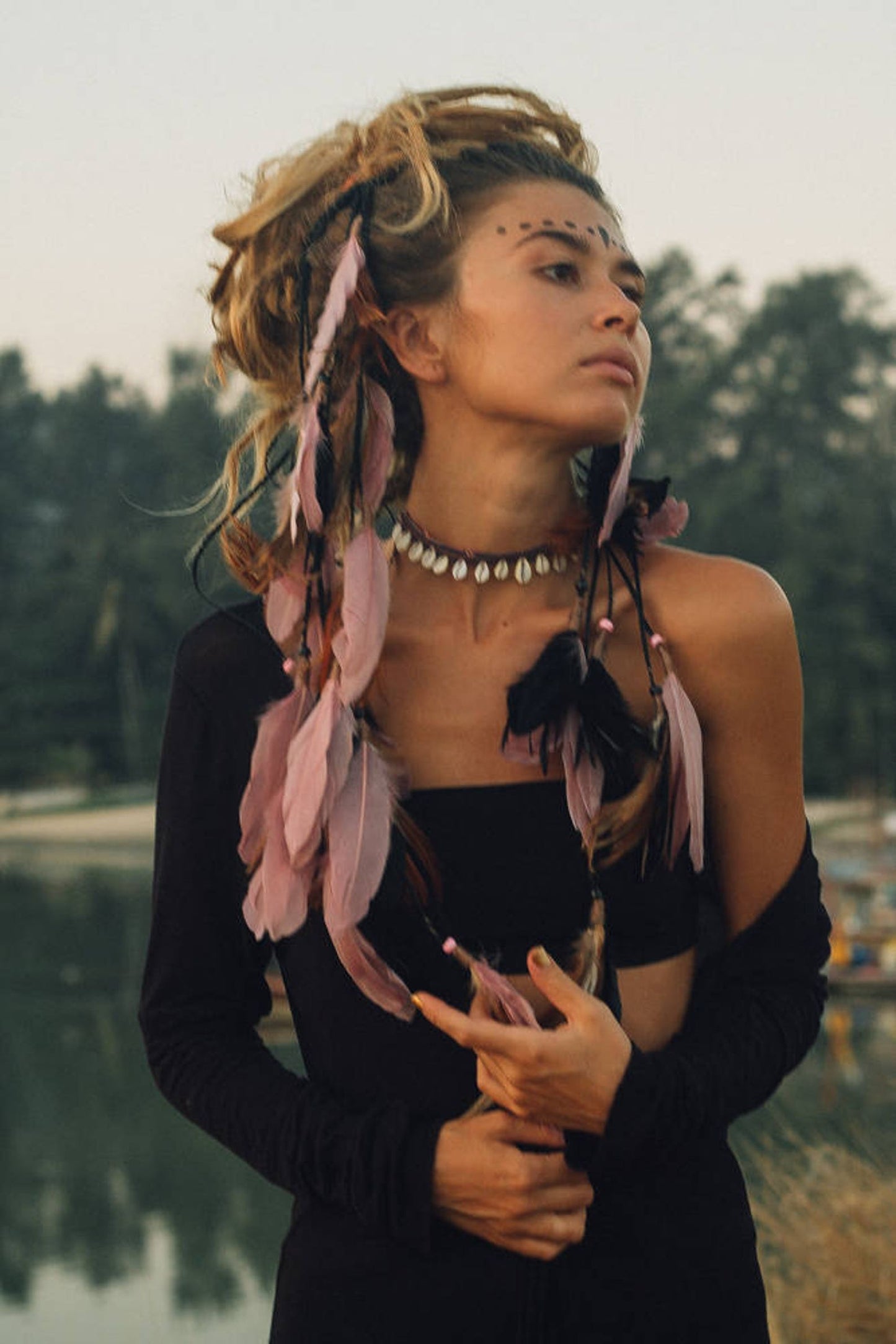 Pink and Black headpiece with feathers
