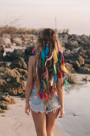 Multi colored headpiece with feathers