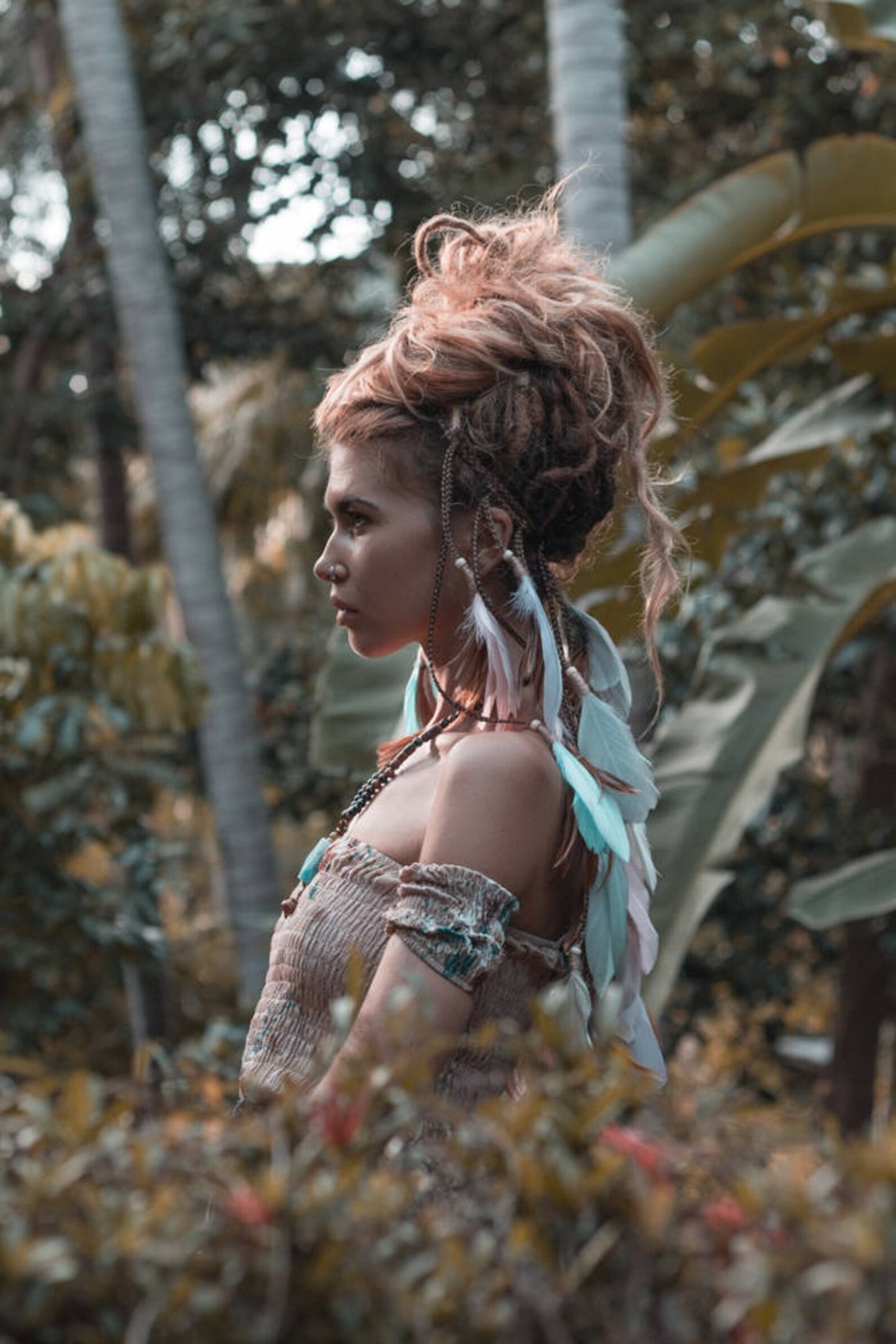 Pastel colours headpiece with feathers