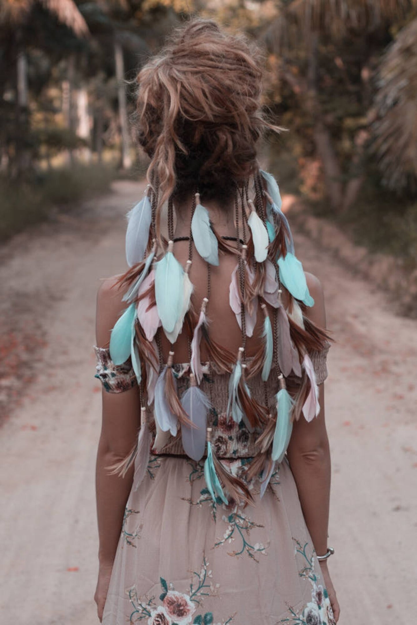 Pastel colours headpiece with feathers