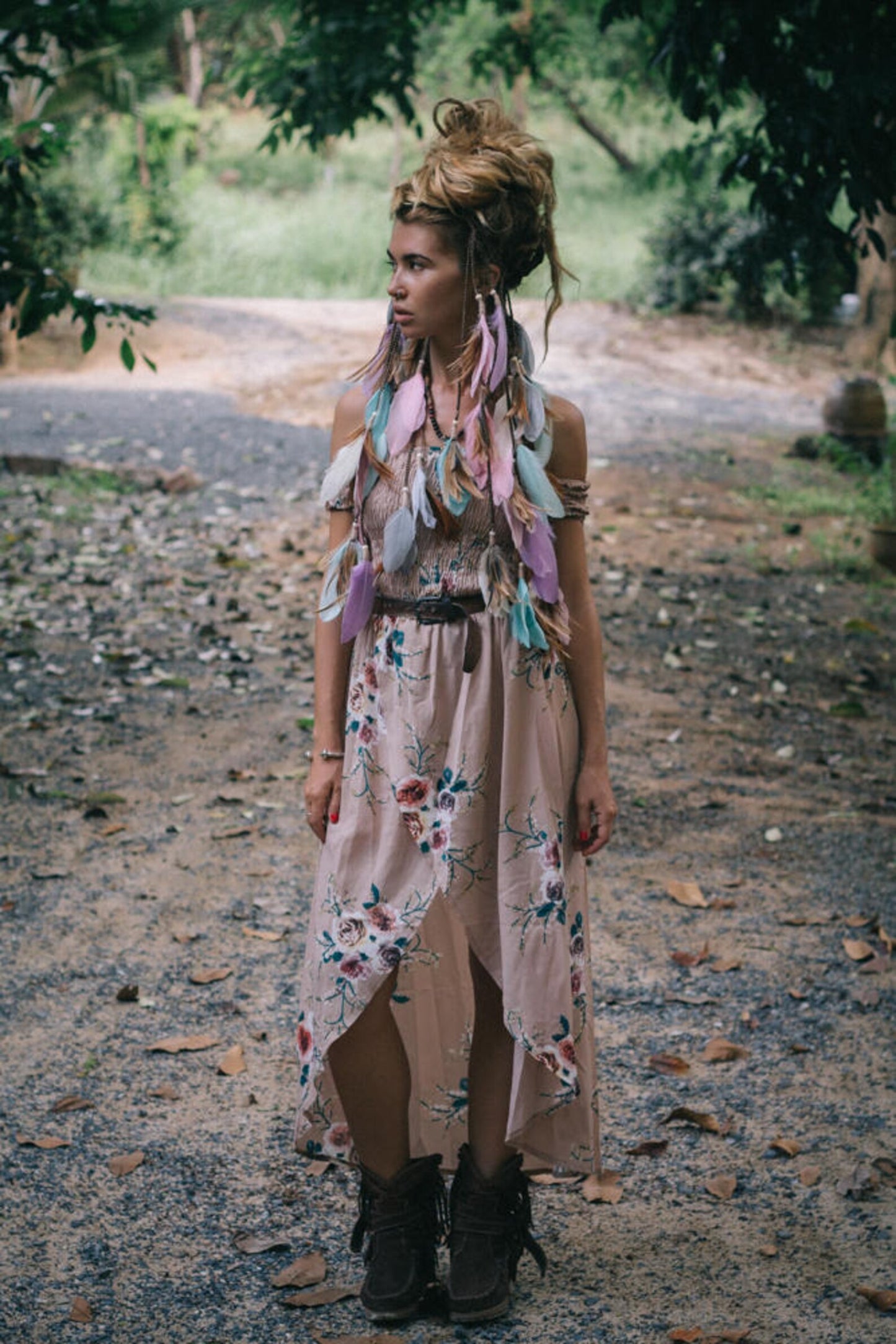 Pastel colours headpiece with feathers