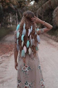 Pastel colours headpiece with feathers