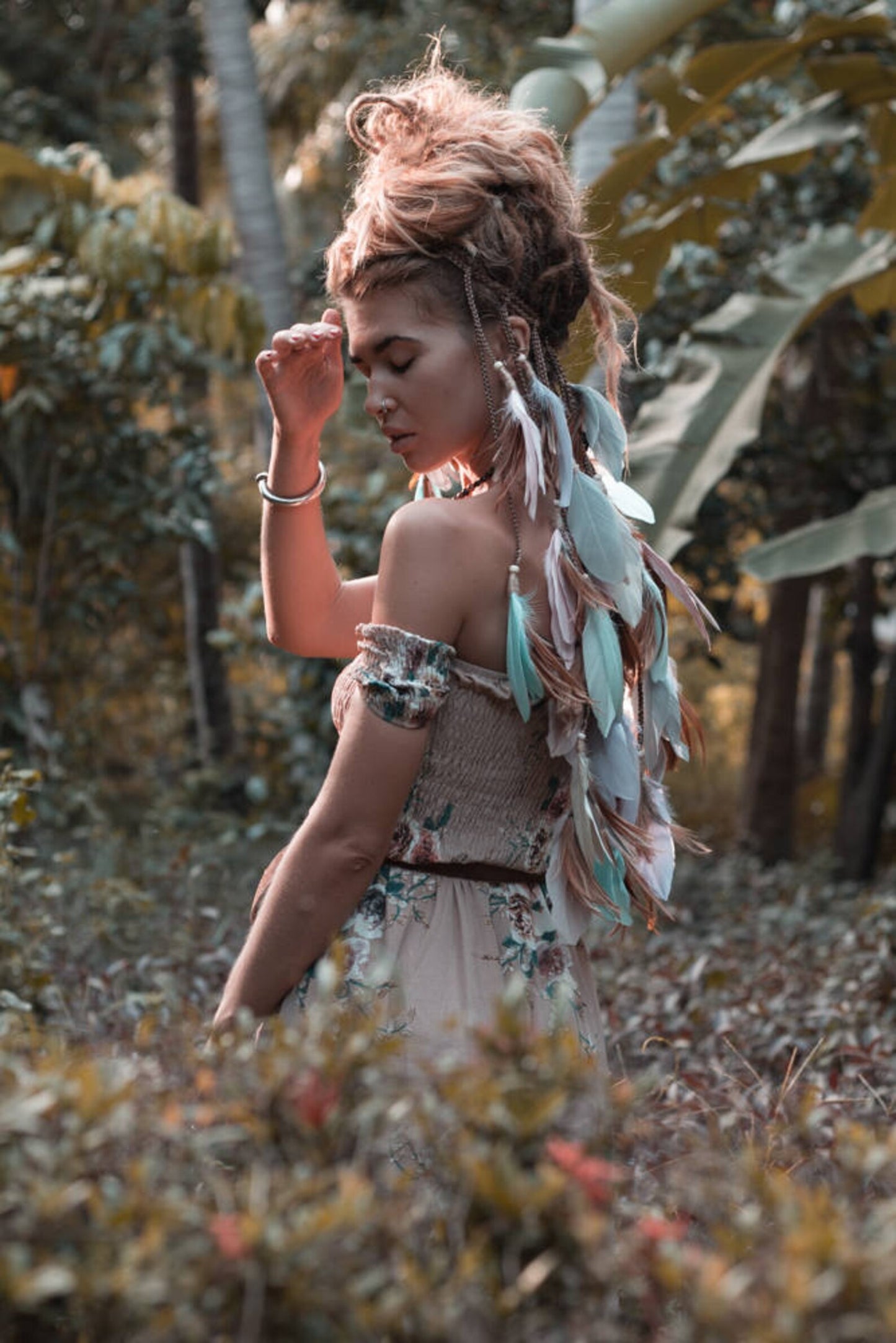 Pastel colours headpiece with feathers