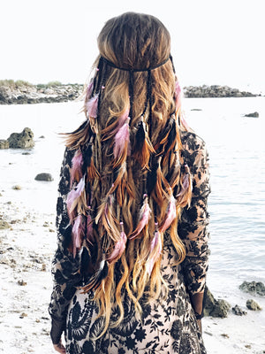 Pink and Black headpiece with soft feathers