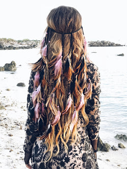 Pink and Black headpiece with soft feathers