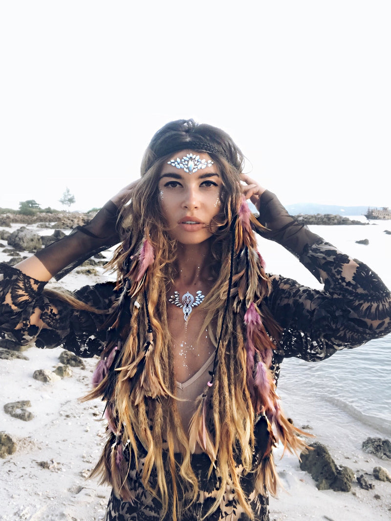 Pink and Black headpiece with soft feathers