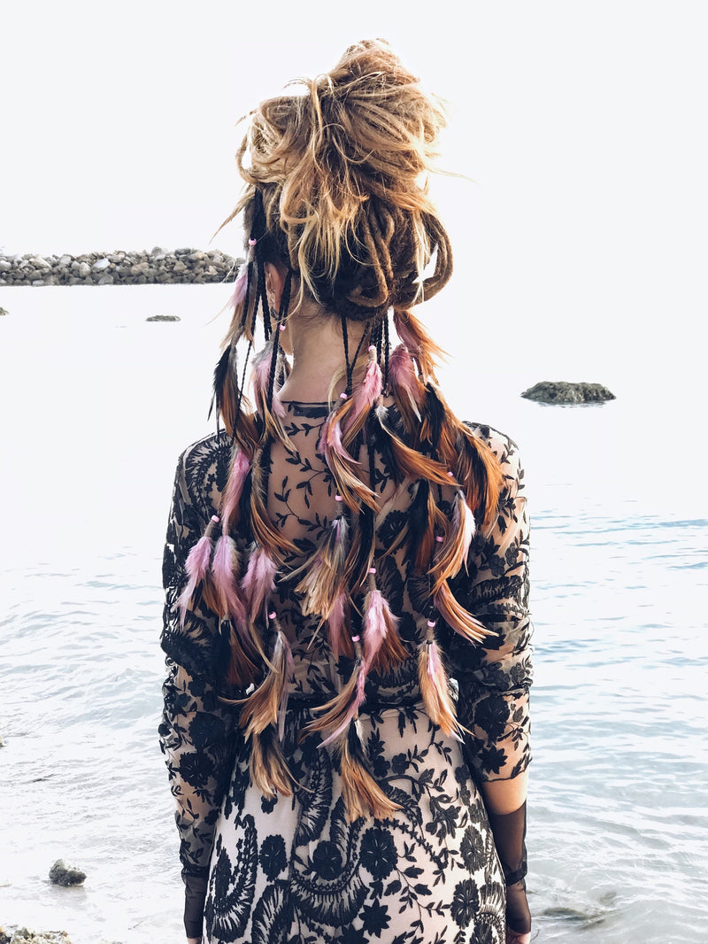 Pink and Black headpiece with soft feathers