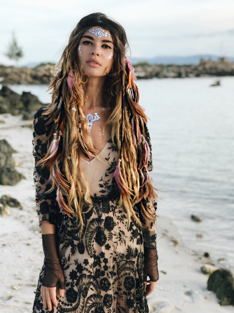 Pink and Black headpiece with soft feathers