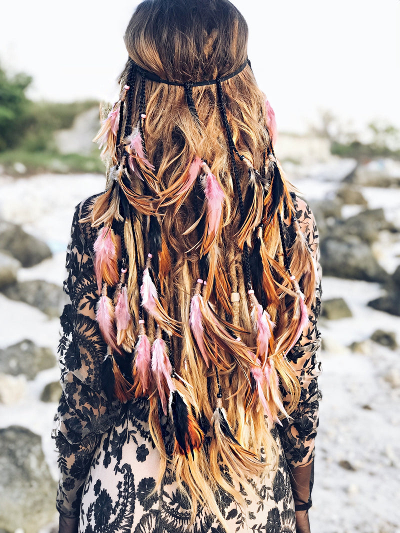 Pink and Black headpiece with soft feathers