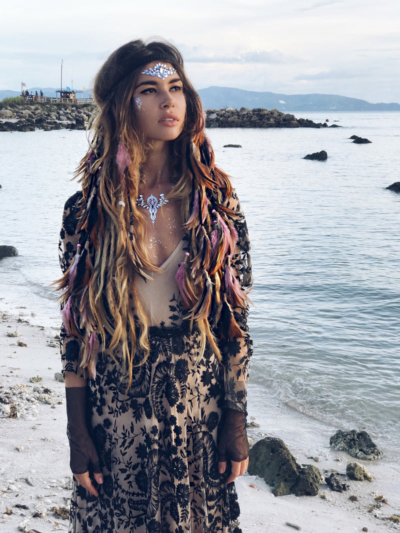 Pink and Black headpiece with soft feathers