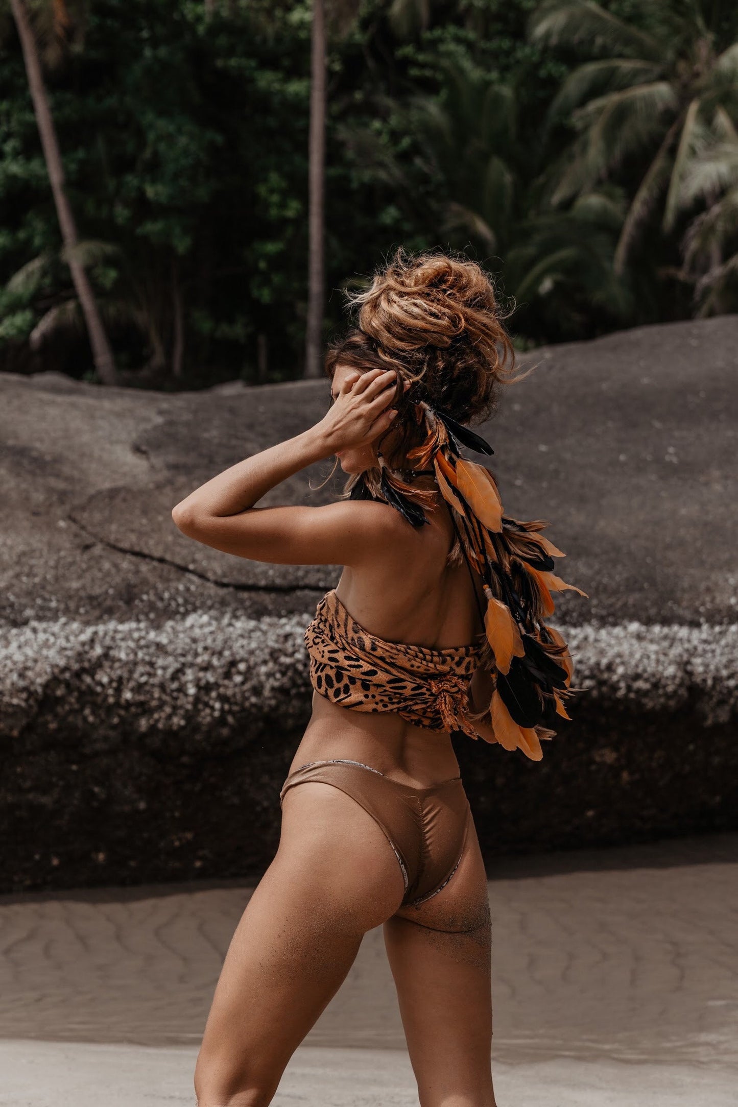 Orange and Black headpiece with feathers