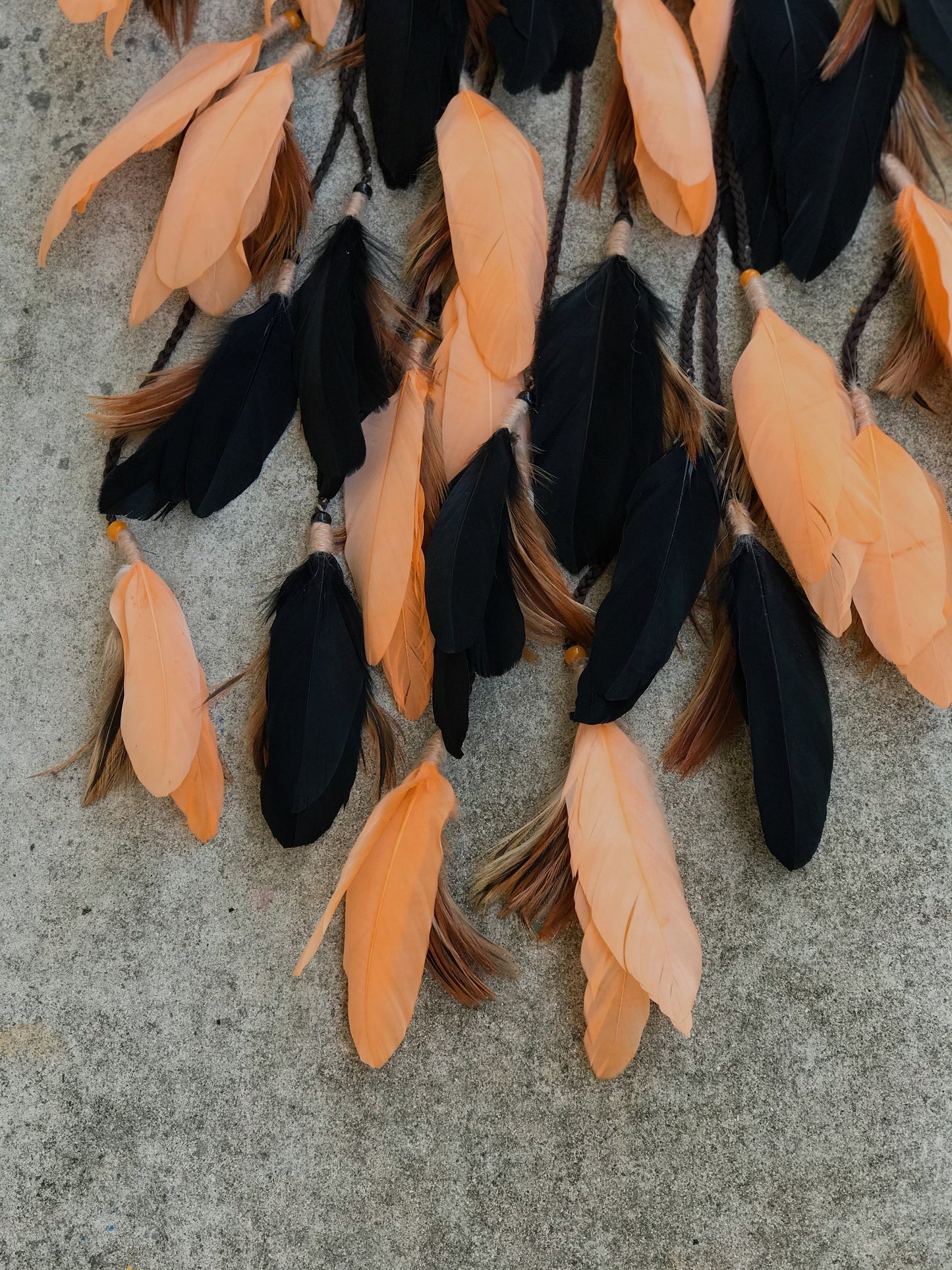Orange and Black headpiece with feathers