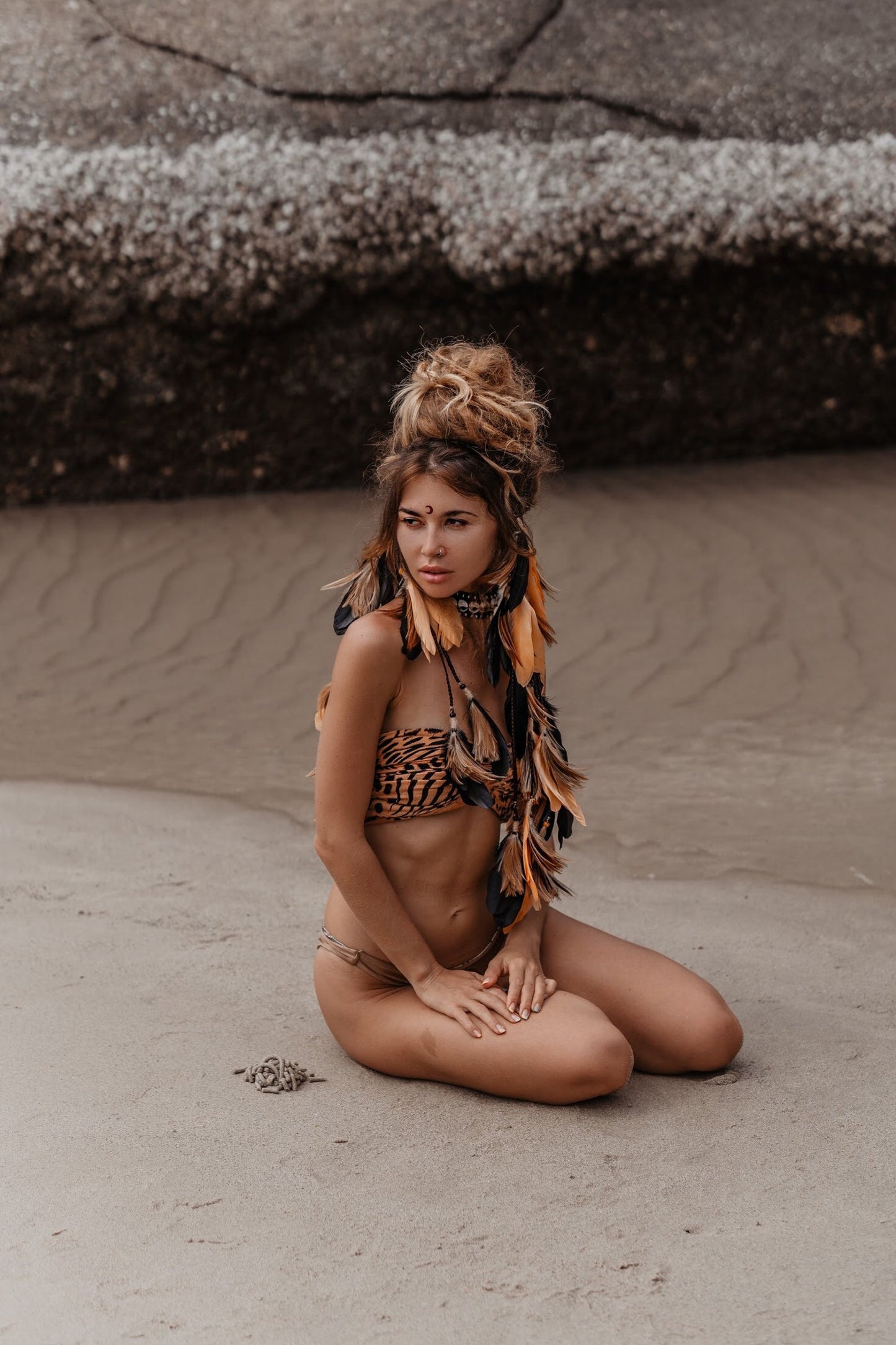 Orange and Black headpiece with feathers