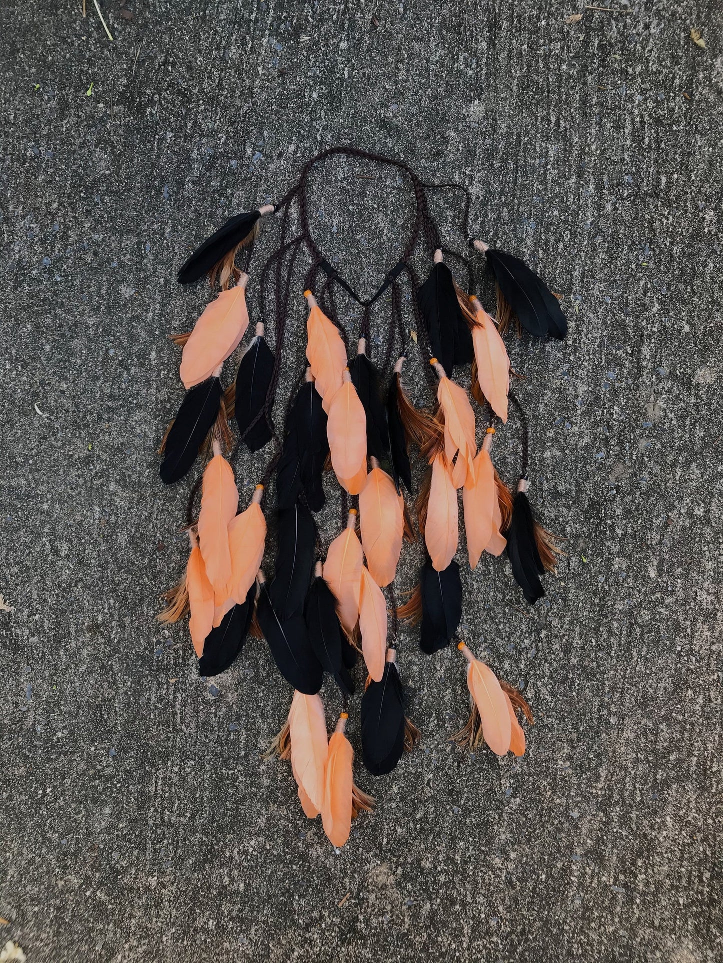 Orange and Black headpiece with feathers