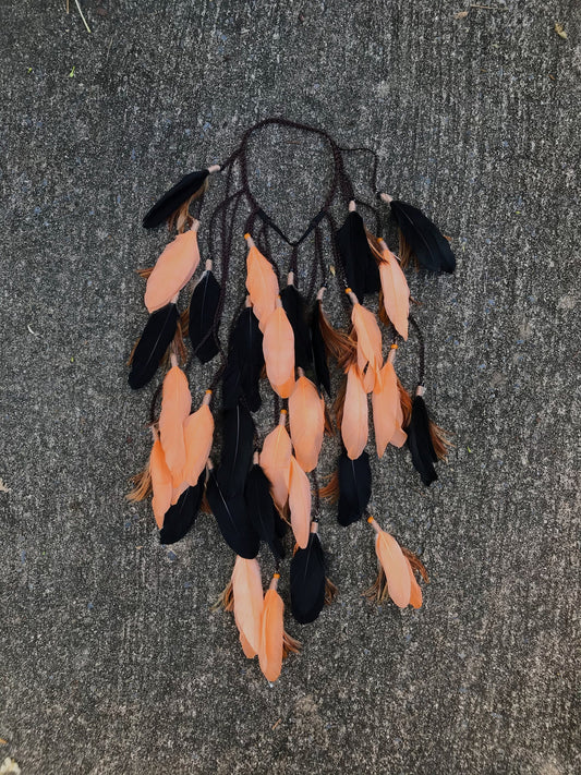 Orange and Black headpiece with feathers