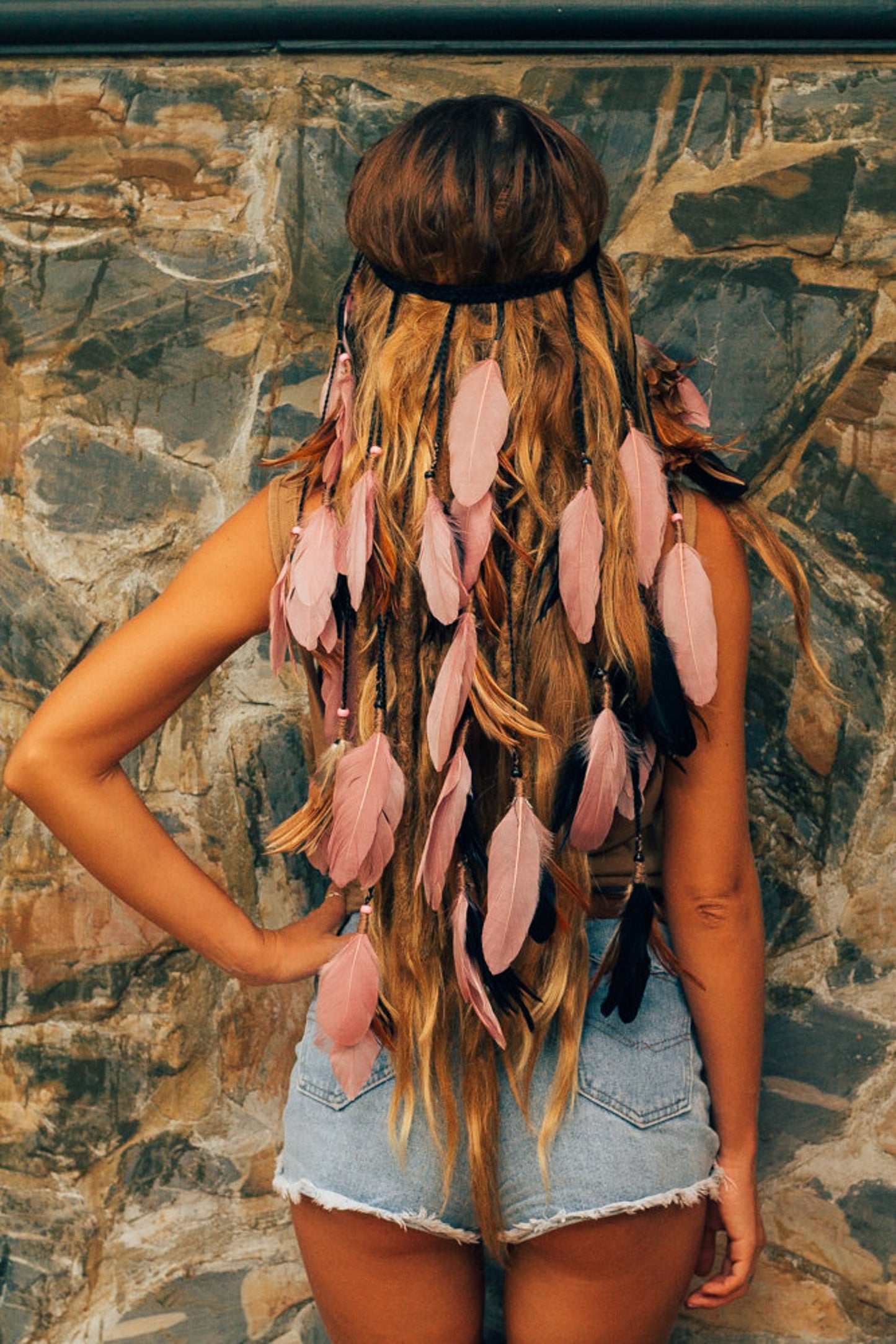 Pink and Black headpiece with feathers